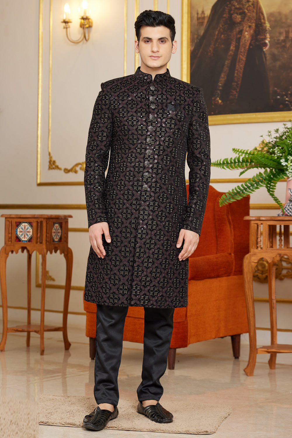 Black Art Silk Partywear Indo Western (NMK-8279) - Nihal Fashions
