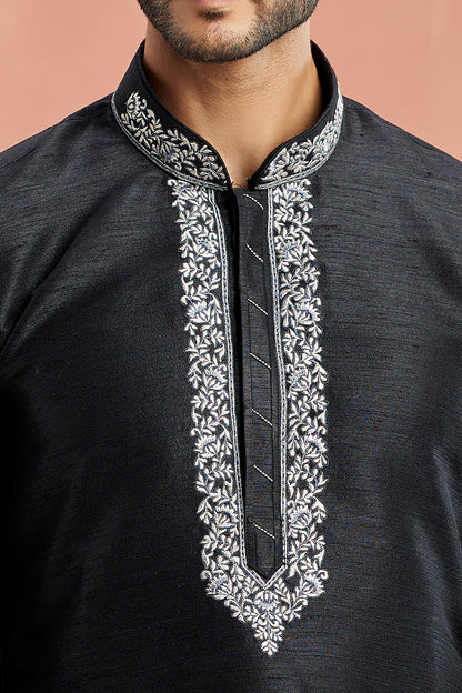 Black Banarasi Art Silk Kurta Pajama (NMK-7937) - Nihal Fashions