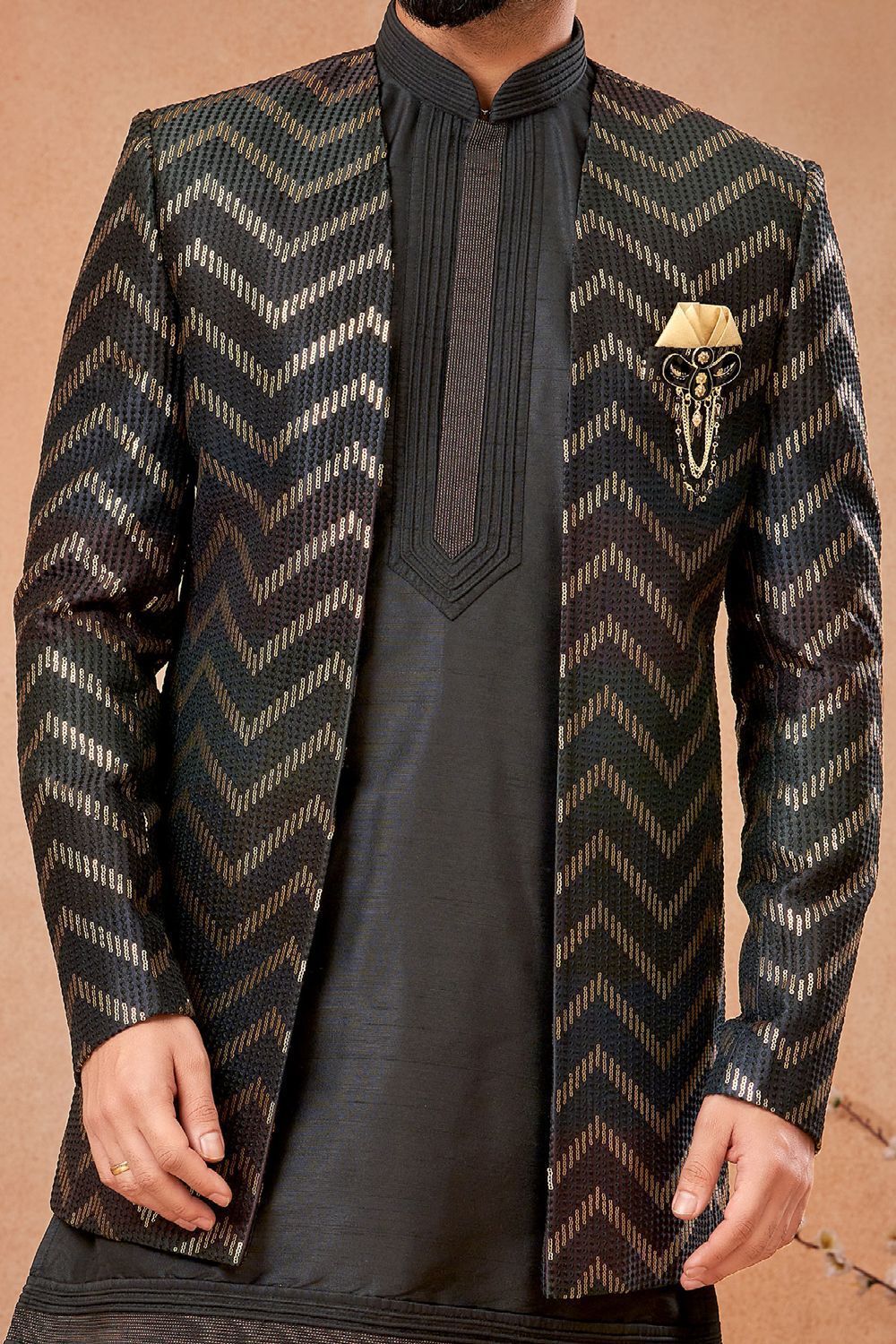 Black Banarasi Silk Mens Jodhpuri (NMK-7270) - Nihal Fashions