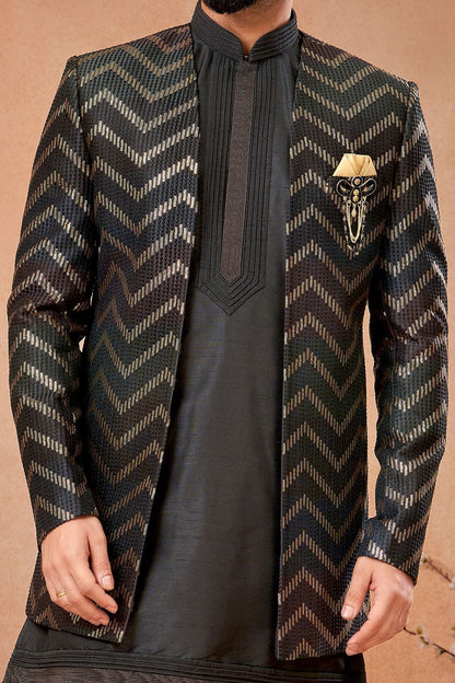 Black Banarasi Silk Mens Jodhpuri (NMK-7270) - Nihal Fashions