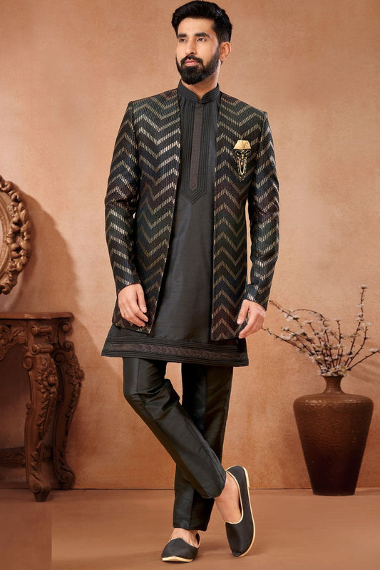 Black Banarasi Silk Mens Jodhpuri (NMK-7270) - Nihal Fashions