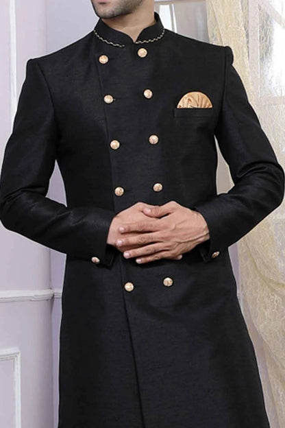 Black Banglori Silk Indo Western Kurta (NMK-4093)