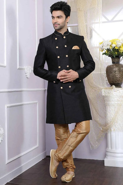 Black Banglori Silk Indo Western Kurta (NMK-4093)