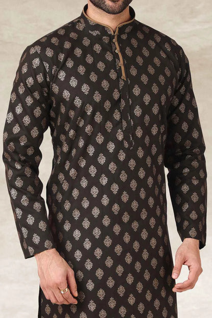 Black Cotton Kurta Pajama (NMK-5664)