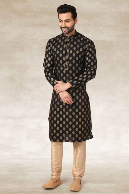 Black Cotton Mens Kurta Pajama (NMK-5666)