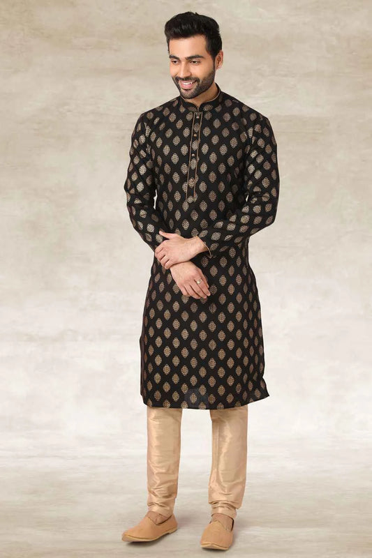 Black Cotton Mens Kurta Pajama (NMK-5666)