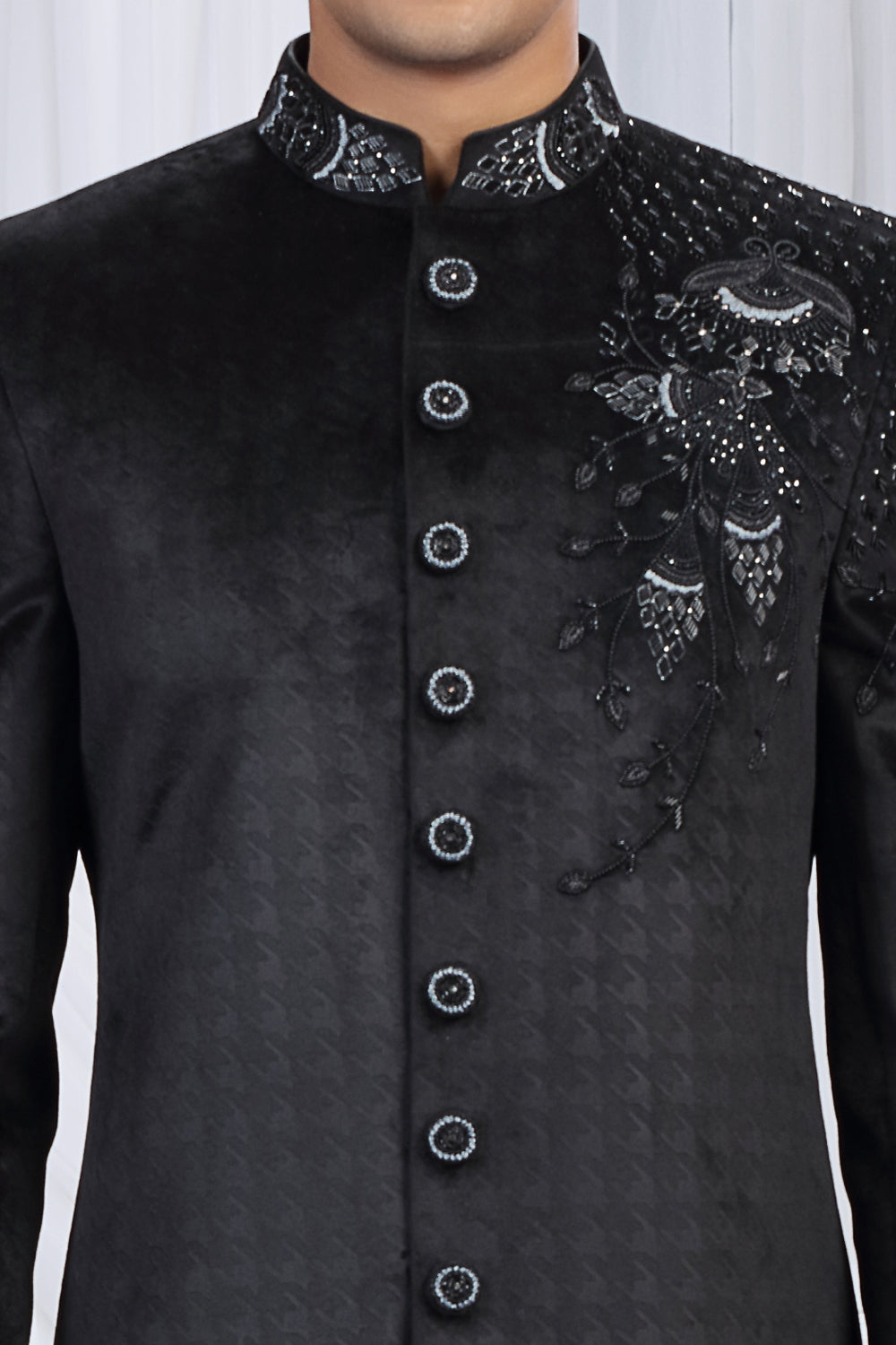 Black Embossed Velvet Indo Western (NMK-8684) - Nihal Fashions