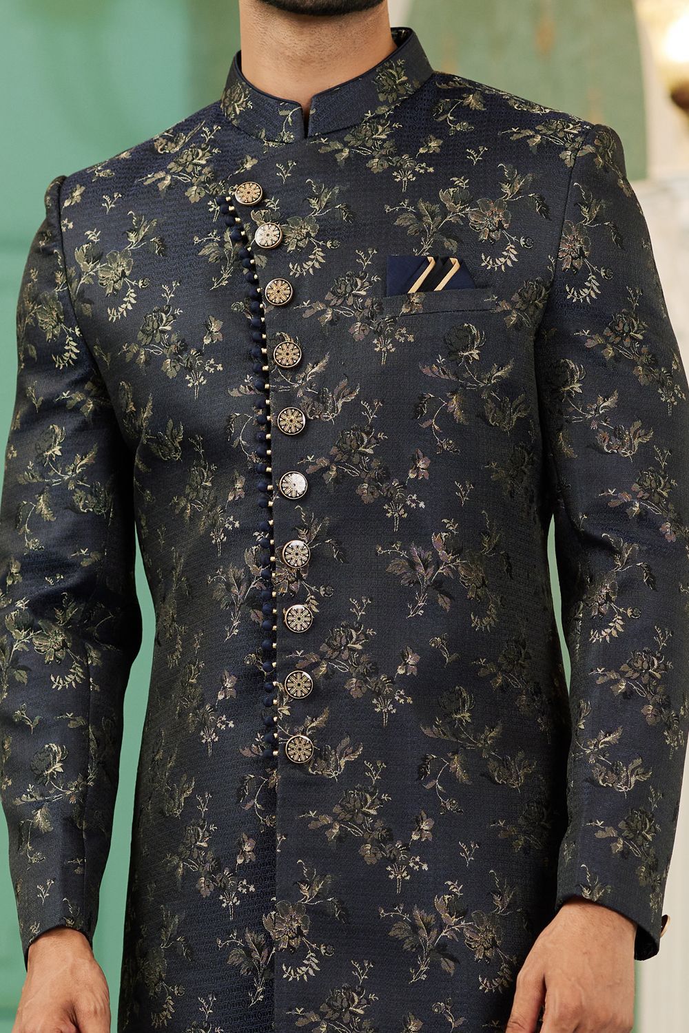 Black Imported Jaquard Silk Indo Western (NMK-7152) - Nihal Fashions