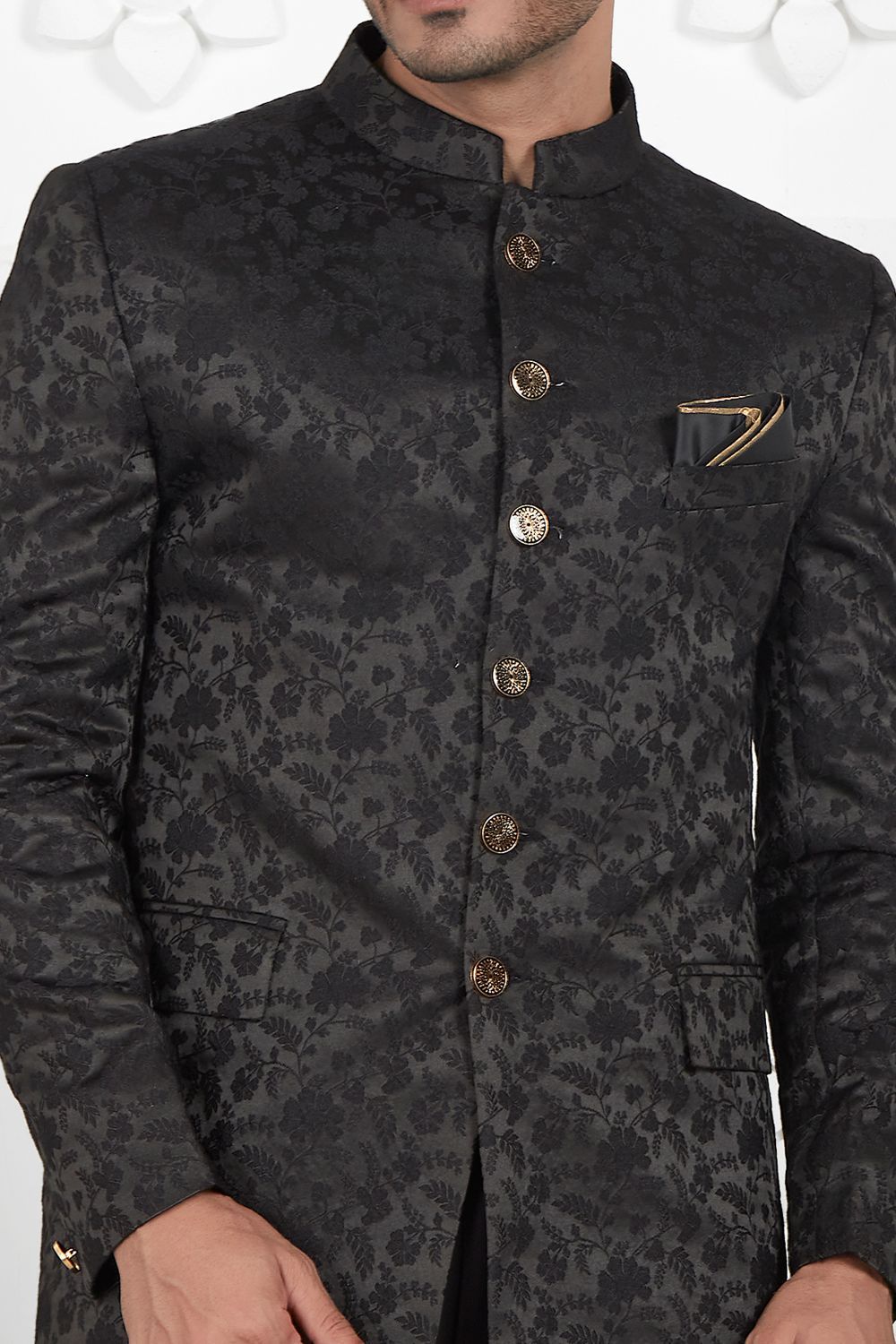 Black Imported Jaquard Silk Indo Western (NMK-7221) - Nihal Fashions