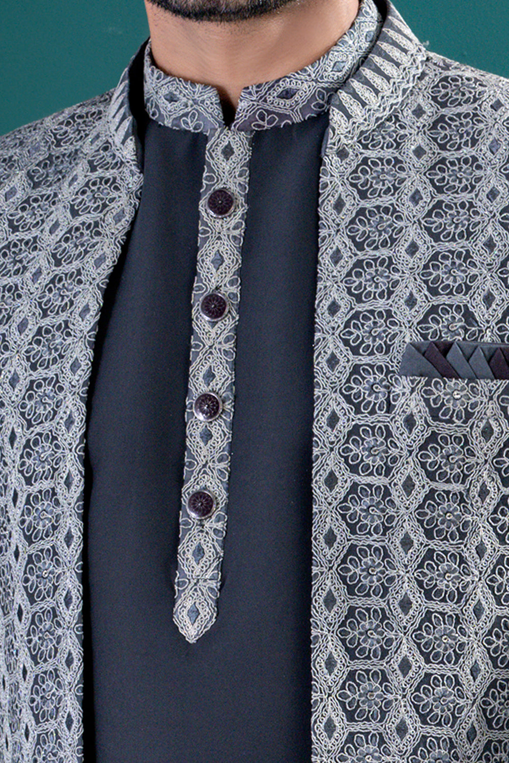 Black Imported kurta with jacket (NMK-8438) - Nihal Fashions