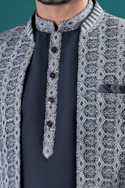 Black Imported kurta with jacket (NMK-8438) - Nihal Fashions