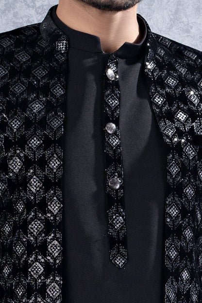 Black Imported Mens Indowestern (NMK-8449) - Nihal Fashions