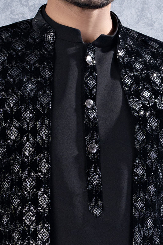 Black Imported Mens Indowestern (NMK-8449) - Nihal Fashions