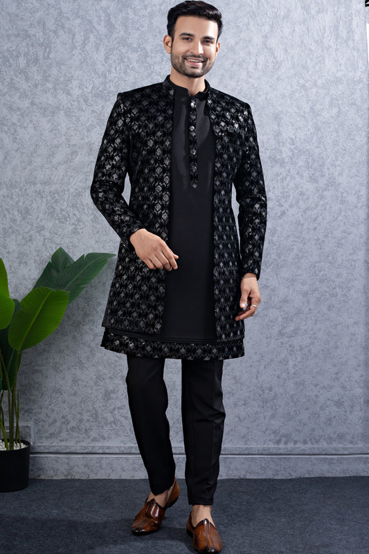 Black Imported Mens Indowestern (NMK-8449) - Nihal Fashions