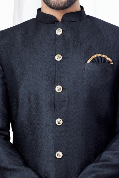 Black Jaquard Mens Indo Western (NMK-7776) - Nihal Fashions