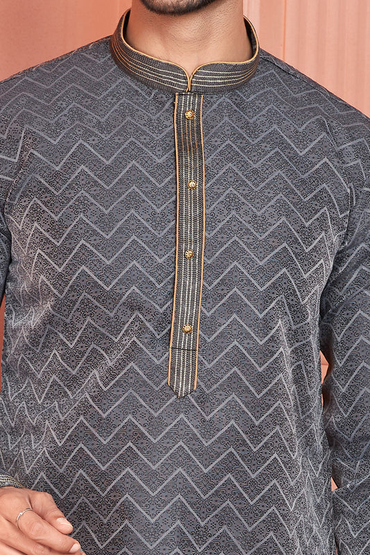 Black Jaquard Mens Kurta Pajama (NMK-8178) - Nihal Fashions