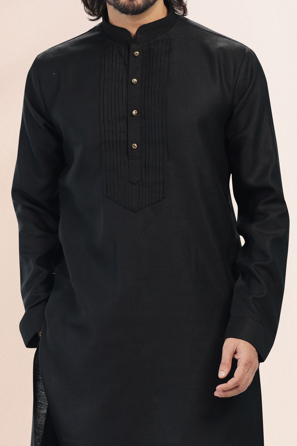 Black Linen Cotton Kurta Pajama (NMK-6737) - Nihal Fashions