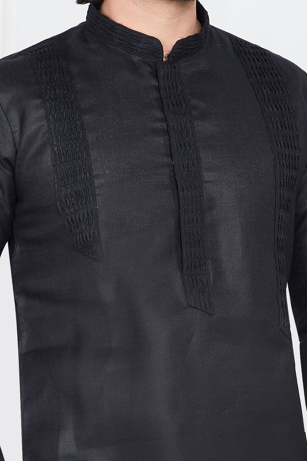 Black Linen Cotton Kurta Pajama (NMK-7582) - Nihal Fashions