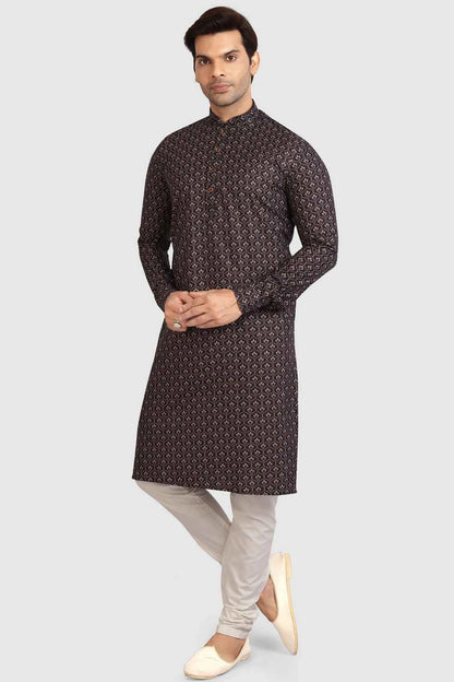 Black, Peach Cotton Printed Kurta Pajama (NMK-5732)