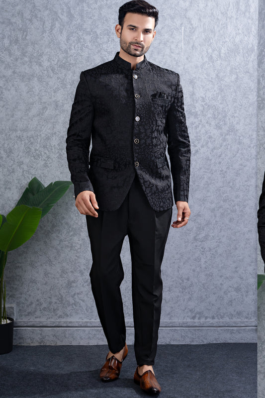 Black Tussar Silk Jodhpuri (NMK-8457) - Nihal Fashions