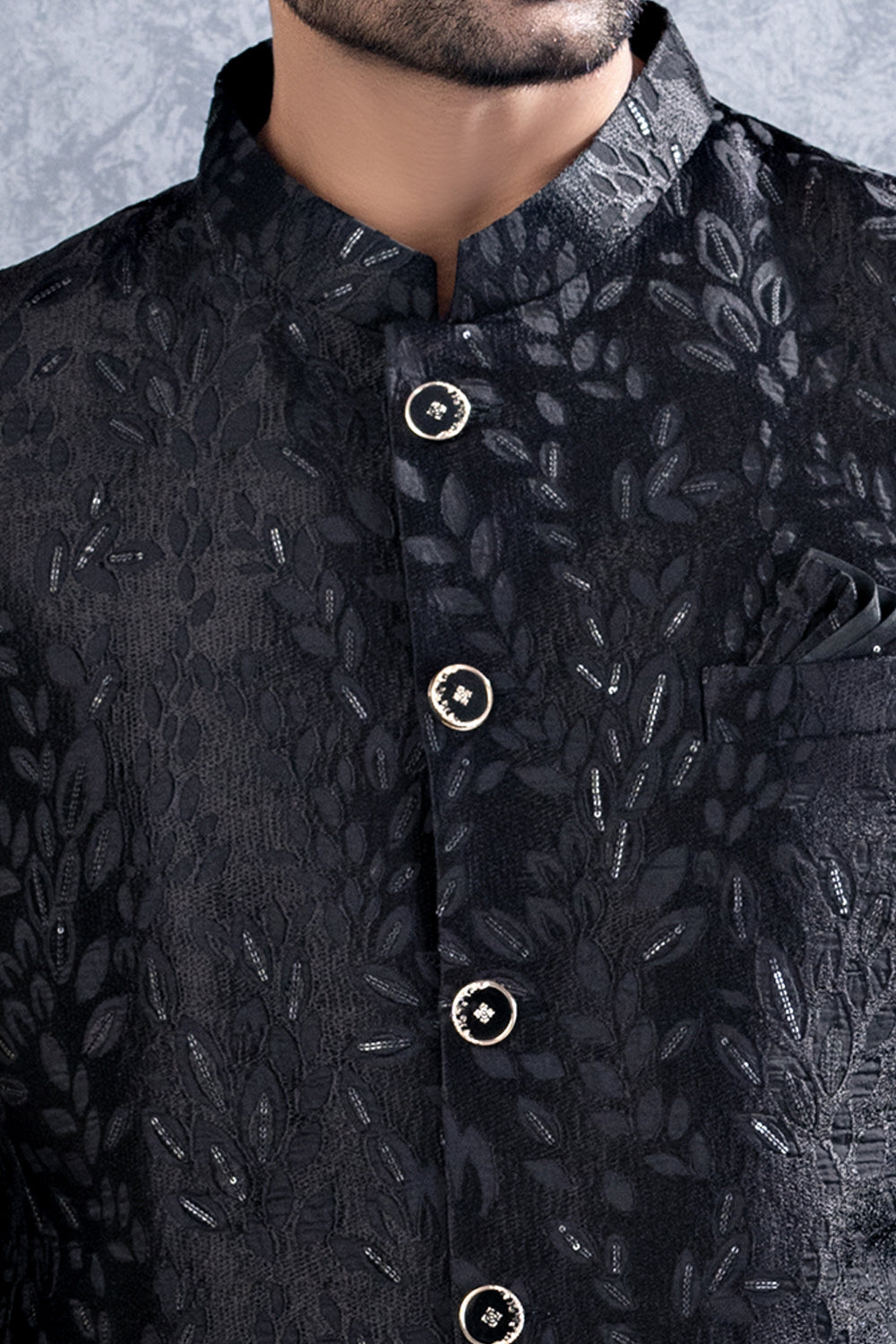 Black Tussar Silk Mens Jodhpuri (NMK-8458) - Nihal Fashions