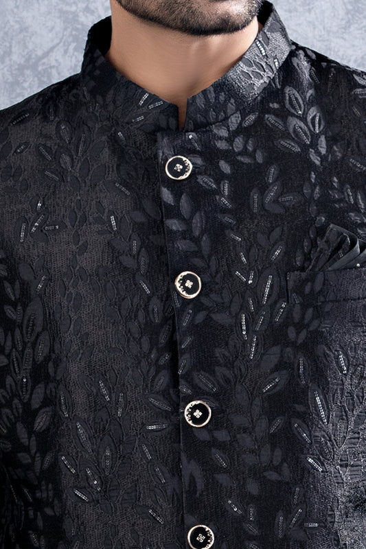 Black Tussar Silk Mens Jodhpuri (NMK-8458) - Nihal Fashions