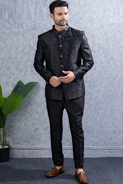 Black Tussar Silk Mens Jodhpuri (NMK-8458) - Nihal Fashions