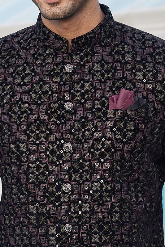 Black Velvet Jodhpuri (NMK-8223) - Nihal Fashions