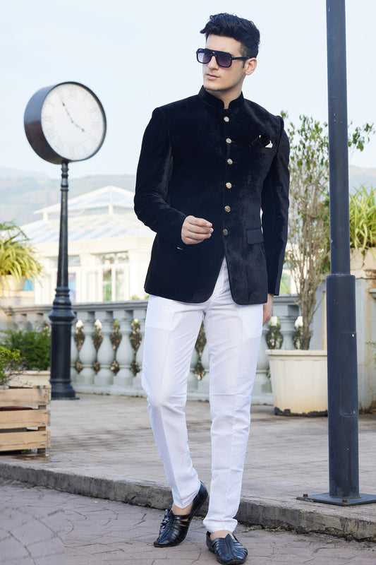 Black Velvet Mens Jodhpuri (NMK-8230) - Nihal Fashions