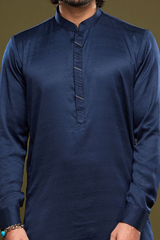 Blue Art Banarasi Silk Casual Kurta Pajama (NMK-7070) - Nihal Fashions