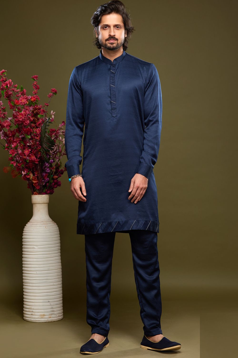 Blue Art Banarasi Silk Casual Kurta Pajama (NMK-7070) - Nihal Fashions