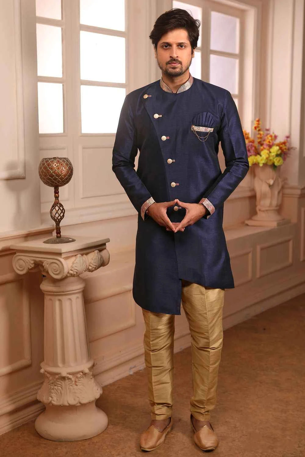 Blue Art Banarasi Silk Indo Western (NMK-4470)