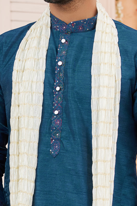 Blue Art Banarasi Silk Kurta Pajama (NMK-7967) - Nihal Fashions