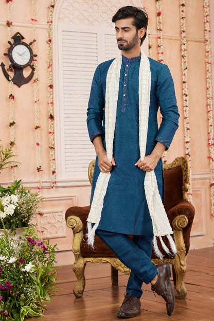 Blue Art Banarasi Silk Kurta Pajama (NMK-7967) - Nihal Fashions
