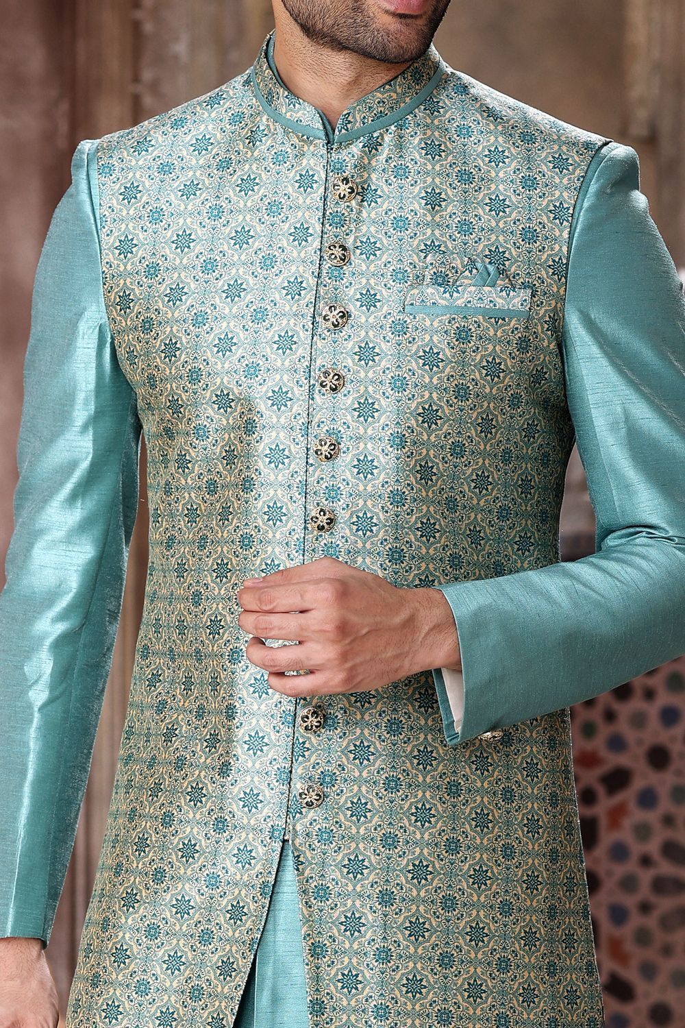 Blue Art Silk Indo Western for Men (NMK-6852) - Nihal Fashions