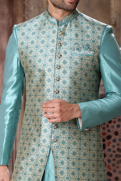 Blue Art Silk Indo Western for Men (NMK-6852) - Nihal Fashions