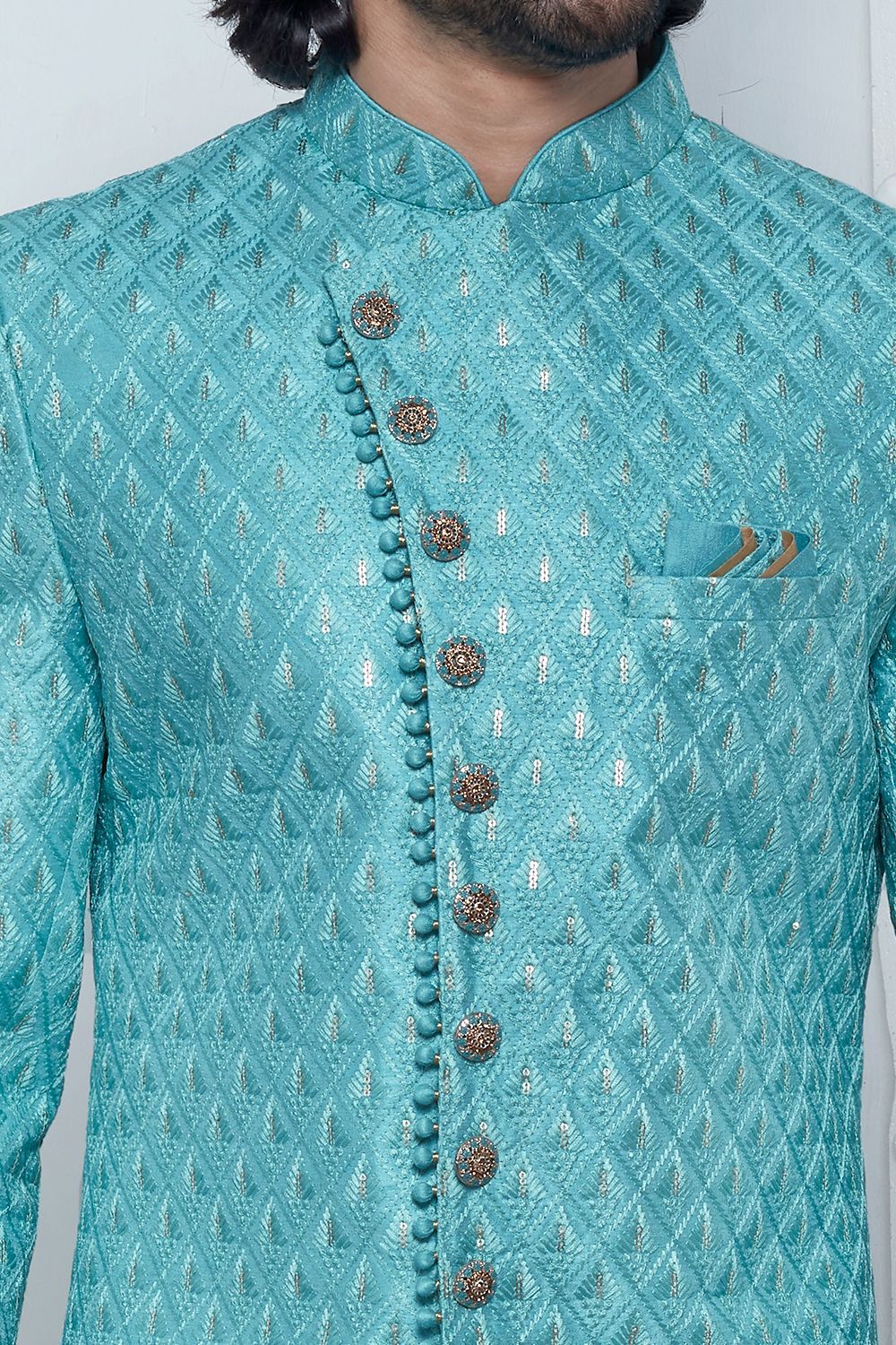 Blue Art Silk Indo Western for Men (NMK-7705) - Nihal Fashions