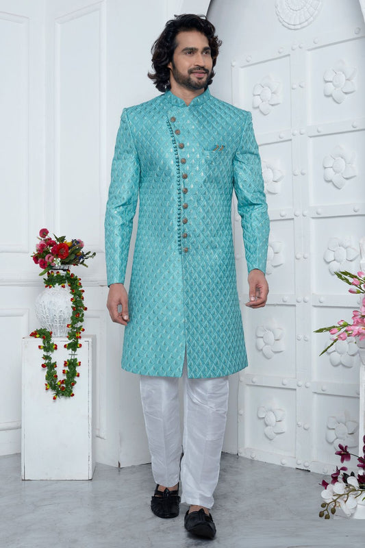 Blue Art Silk Indo Western for Men (NMK-7705) - Nihal Fashions
