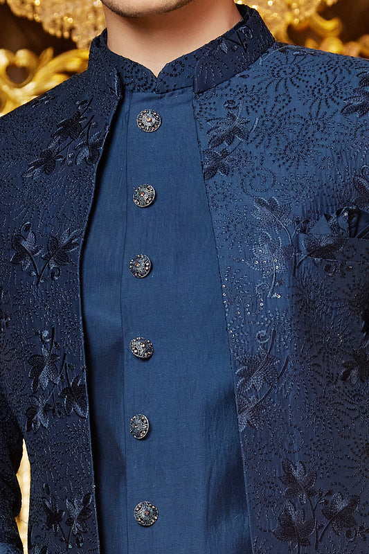 Blue Art Silk Indo Western for Men (NMK-8265) - Nihal Fashions