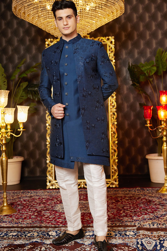 Blue Art Silk Indo Western for Men (NMK-8265) - Nihal Fashions