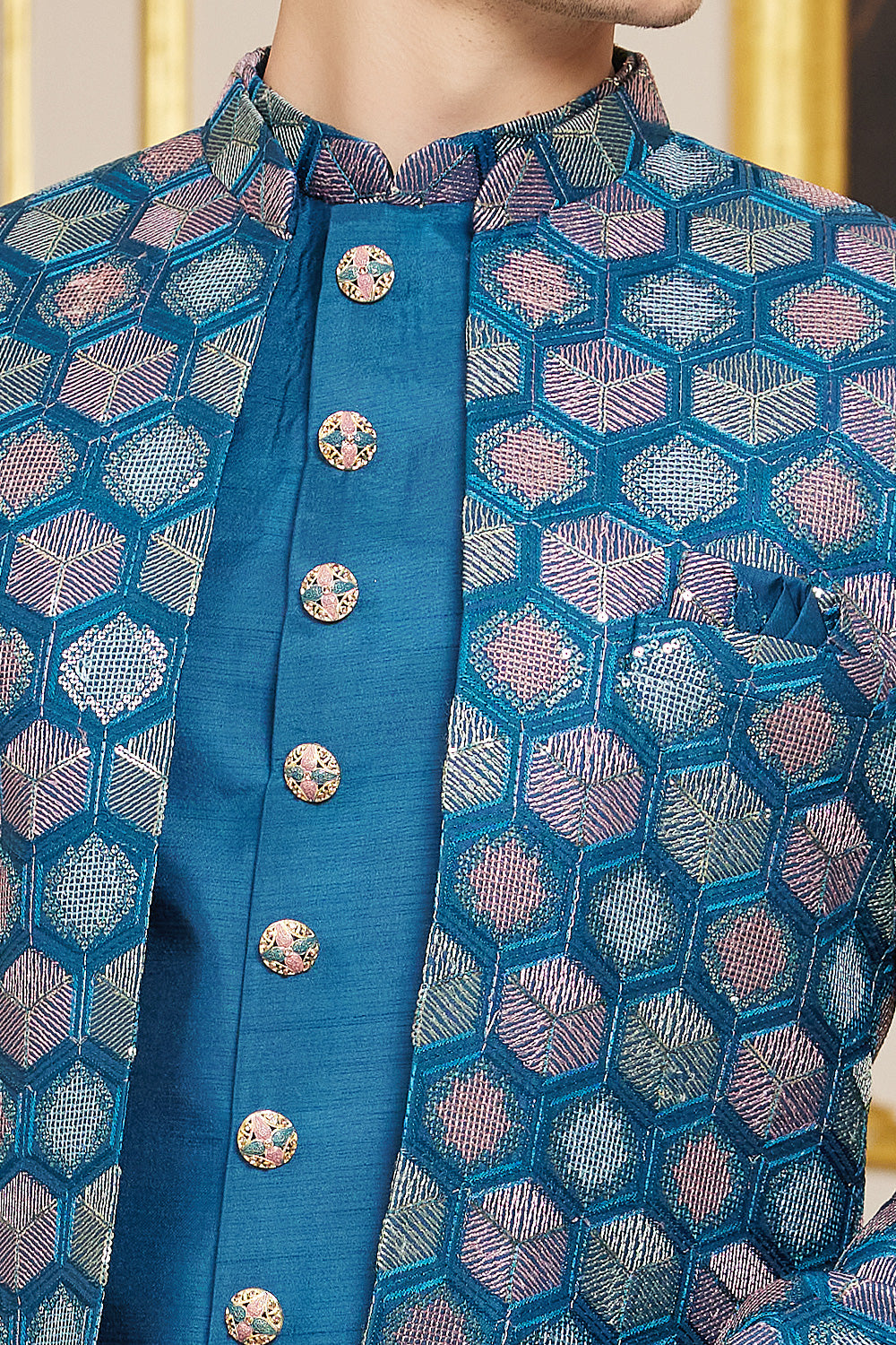 Blue Art Silk Indo Western for Men (NMK-8268) - Nihal Fashions