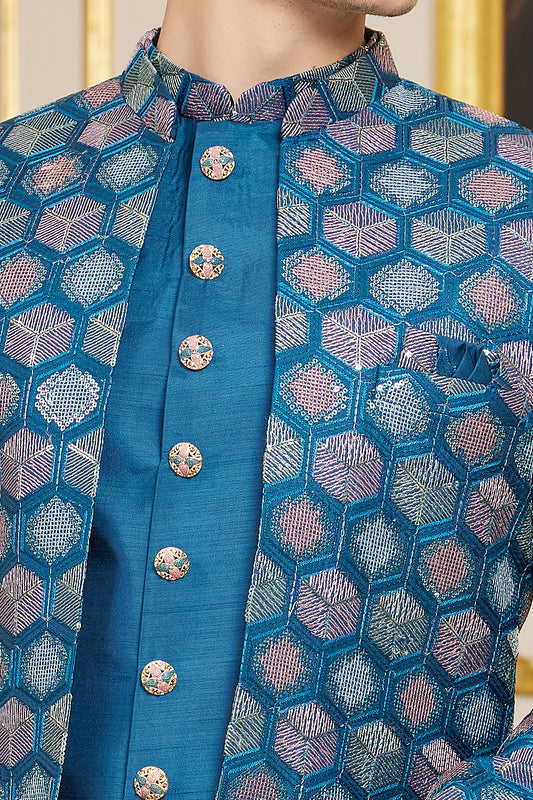 Blue Art Silk Indo Western for Men (NMK-8268) - Nihal Fashions
