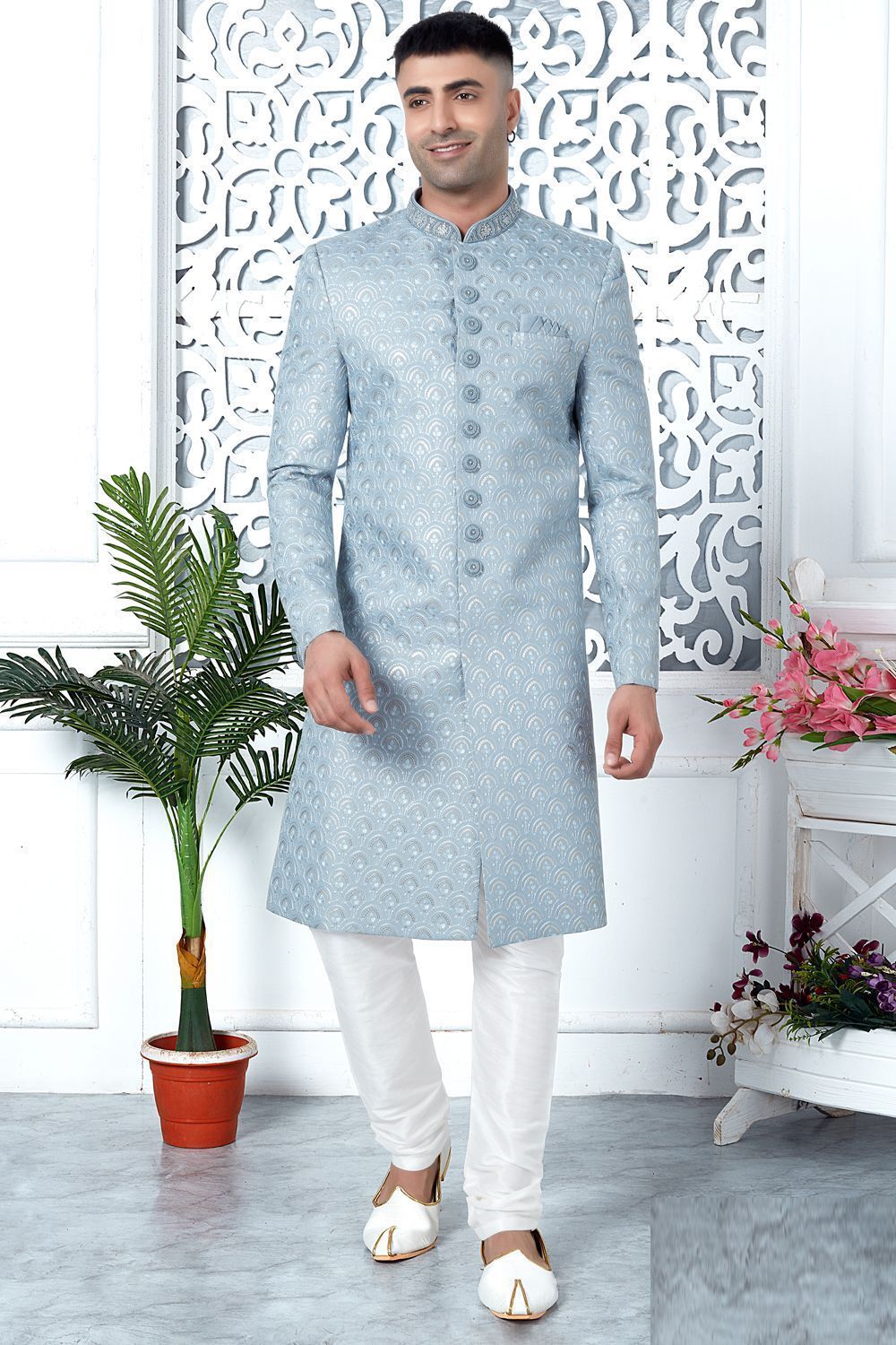 Blue Art Silk Indo Western (NMK-7694) - Nihal Fashions