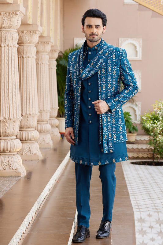 Blue Art Silk Indo Western (NMK-8197) - Nihal Fashions