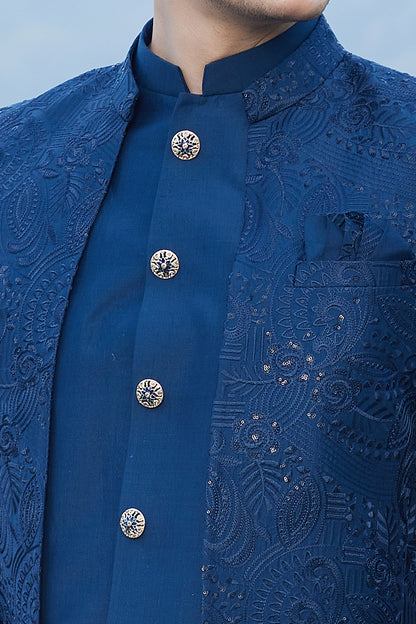 Blue Art Silk Jodhpuri (NMK-8220) - Nihal Fashions