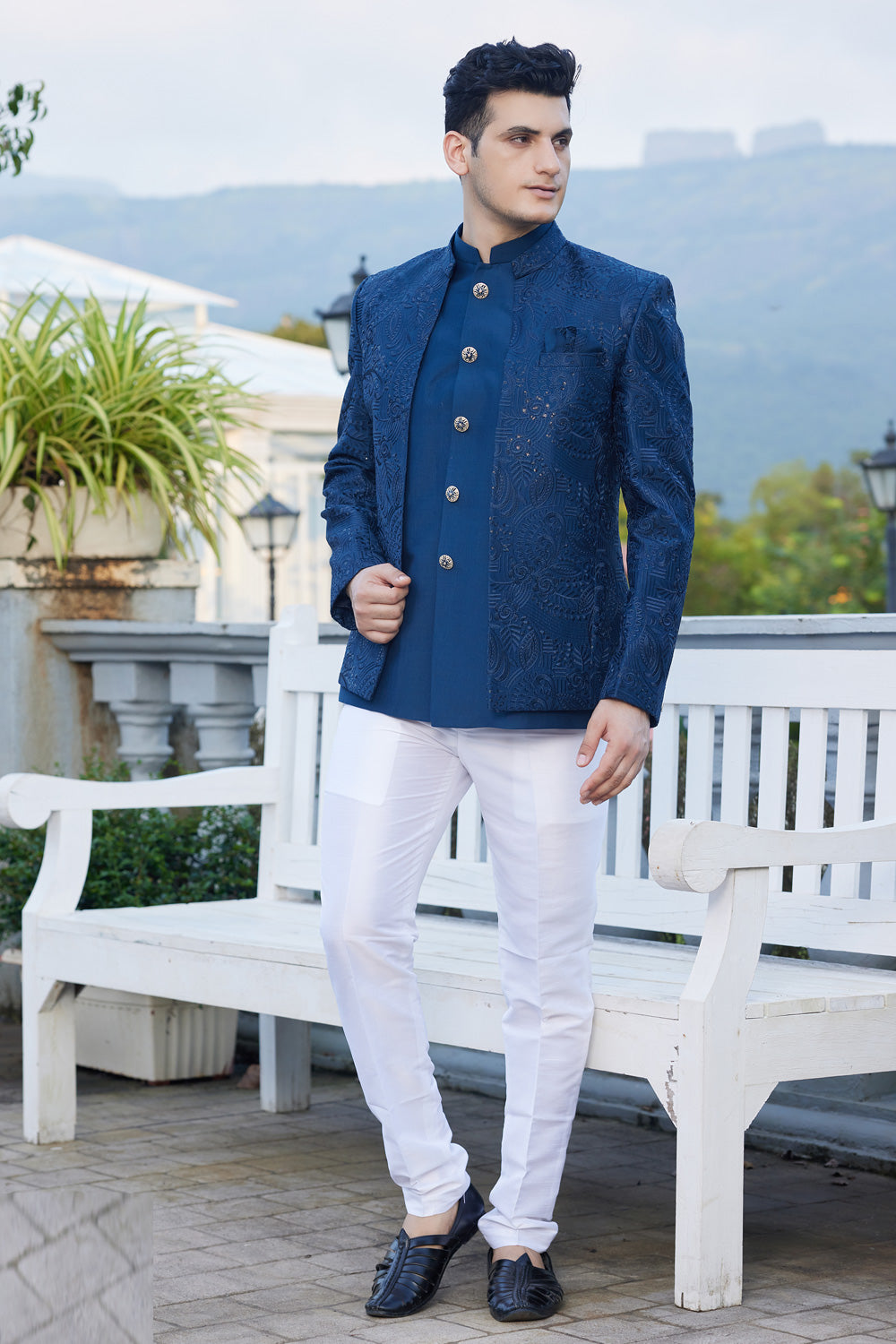 Blue Art Silk Jodhpuri (NMK-8220) - Nihal Fashions