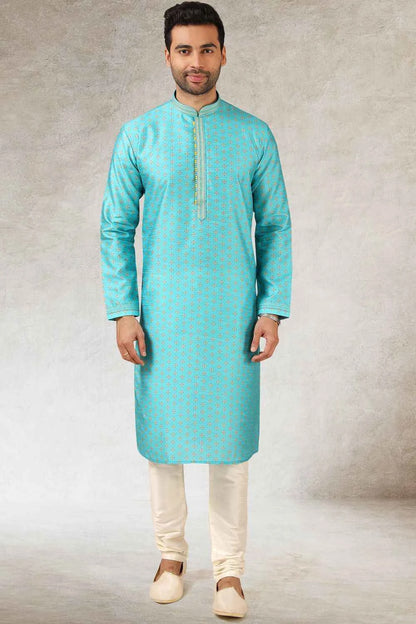 Blue Art Silk Kurta Pajama for Men (NMK-5851)