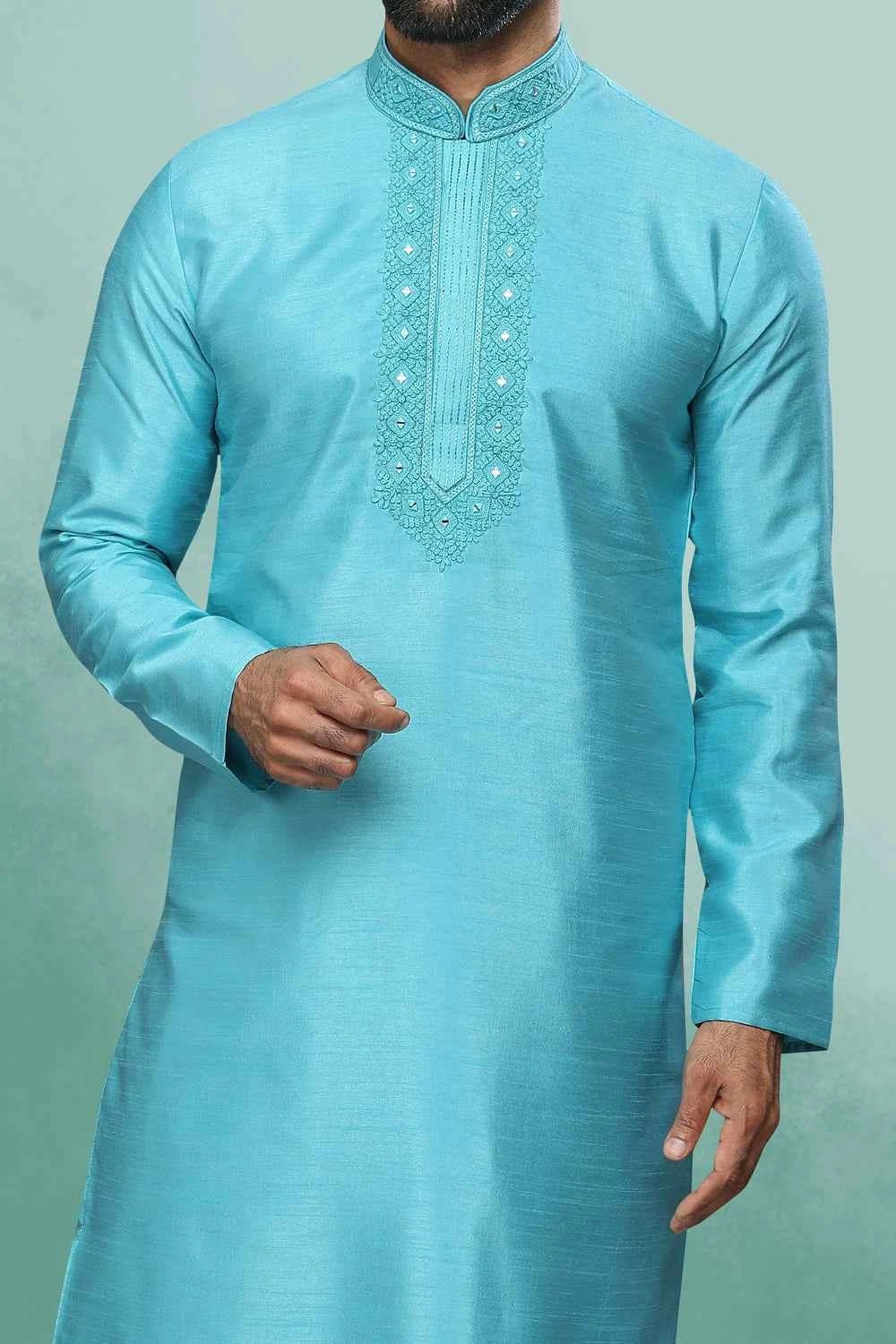 Blue Art Silk Kurta Pajama (NMK-6415)