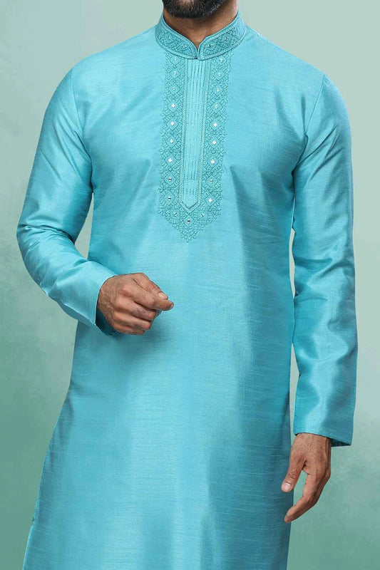 Blue Art Silk Kurta Pajama (NMK-6415)