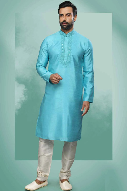Blue Art Silk Kurta Pajama (NMK-6415)